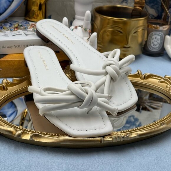 🆕 LOEFFLER RANDALL 🧿 NWOB Hadley Leather Bow Flat Sandals, White - Sz 7 B - Picture 7 of 12